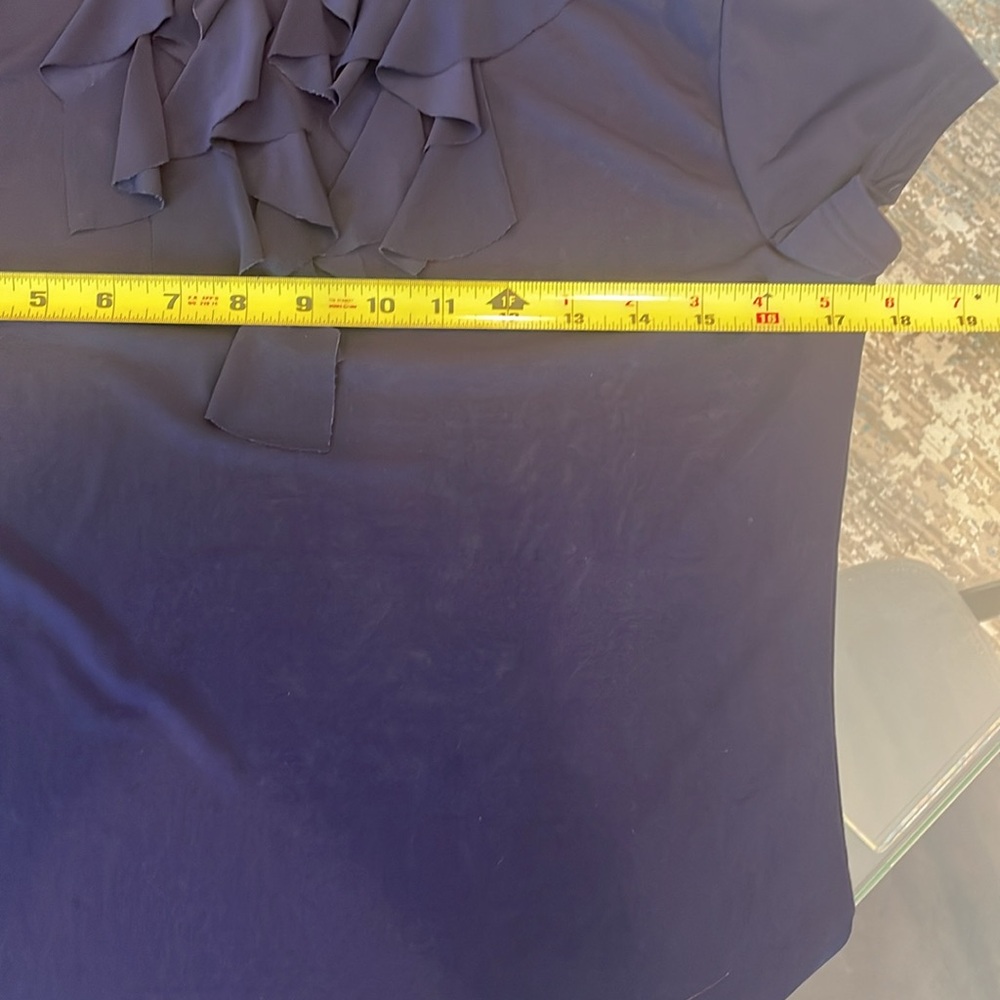 Double Take Petites  Size S Stretch Top in Navy Blue with Ribbon Neckline - Picture 7 of 10